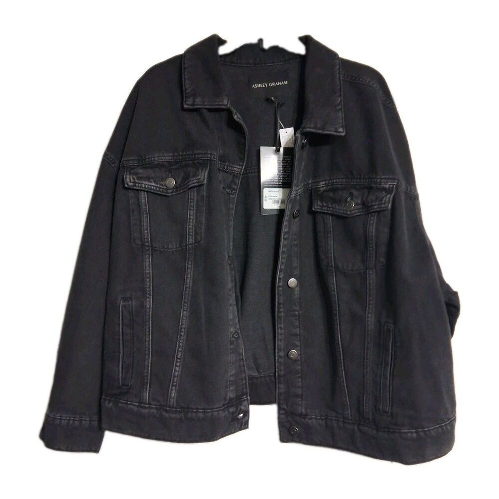 NWT Women's Ashley Graham Faded Black Denim Jacket Size 1X